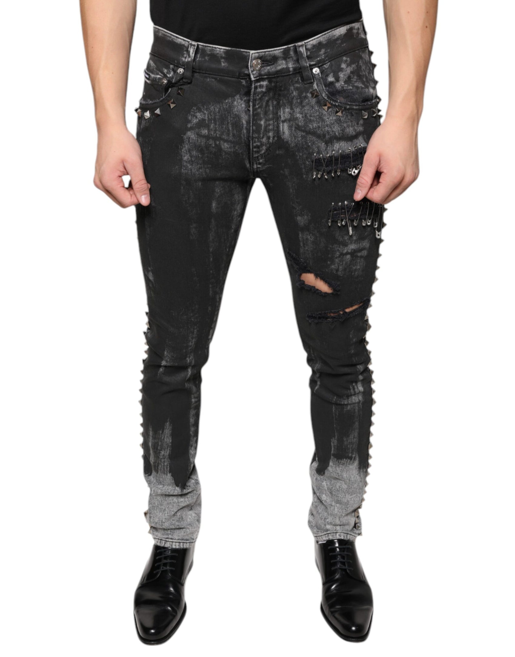 Schwarze Skinny-Jeans aus Baumwolle mit Verzierung