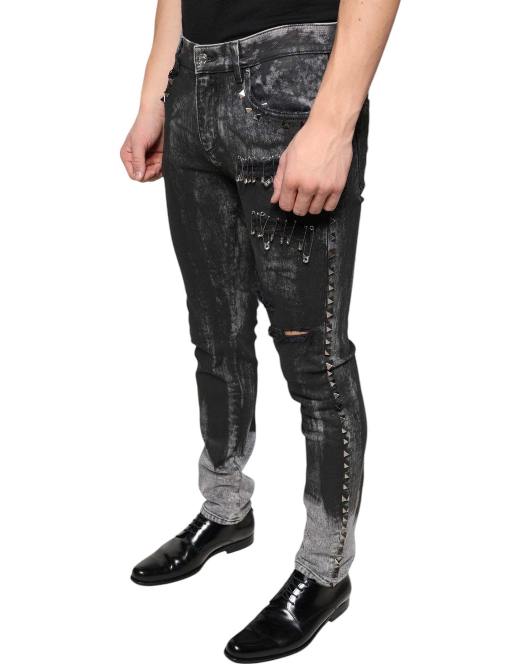 Schwarze Skinny-Jeans aus Baumwolle mit Verzierung