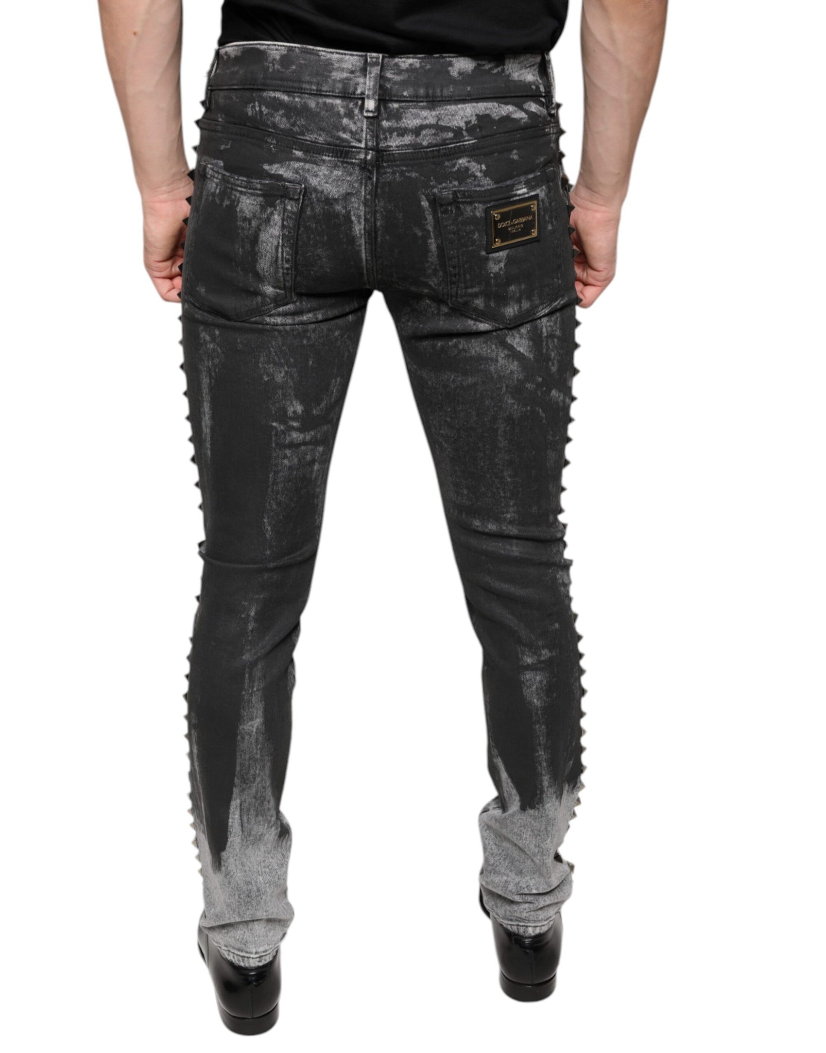 Schwarze Skinny-Jeans aus Baumwolle mit Verzierung