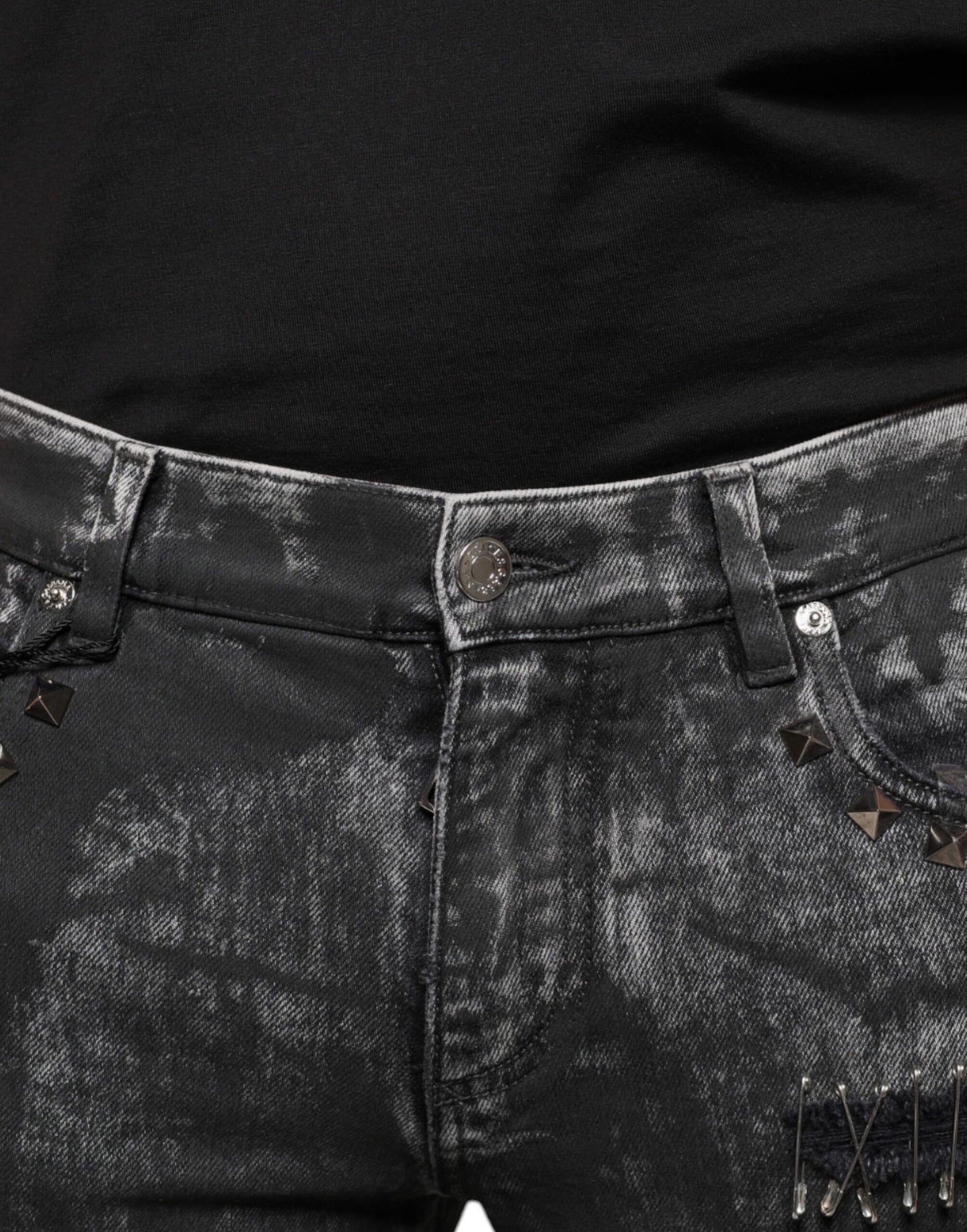 Schwarze Skinny-Jeans aus Baumwolle mit Verzierung