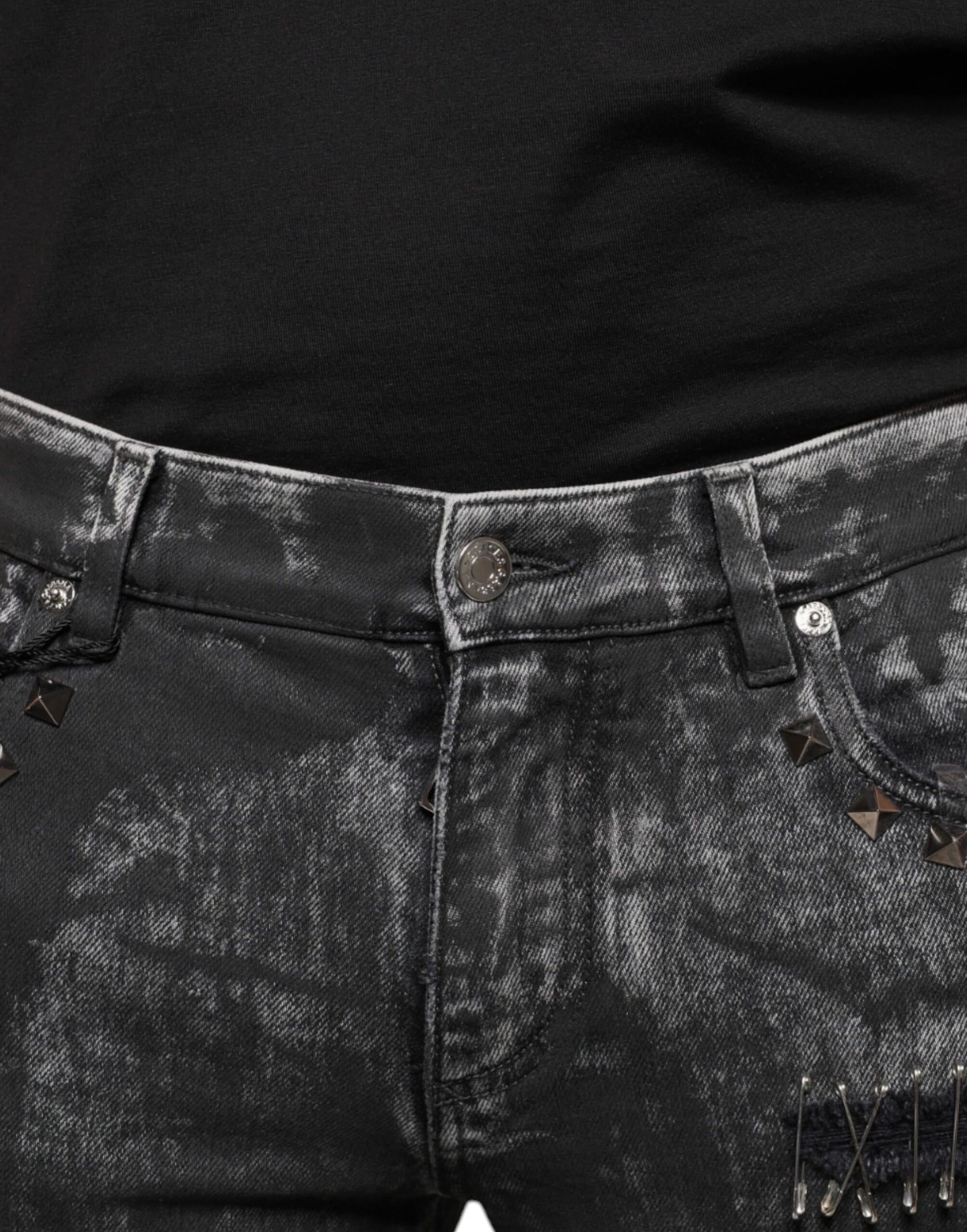 Schwarze Skinny-Jeans aus Baumwolle mit Verzierung