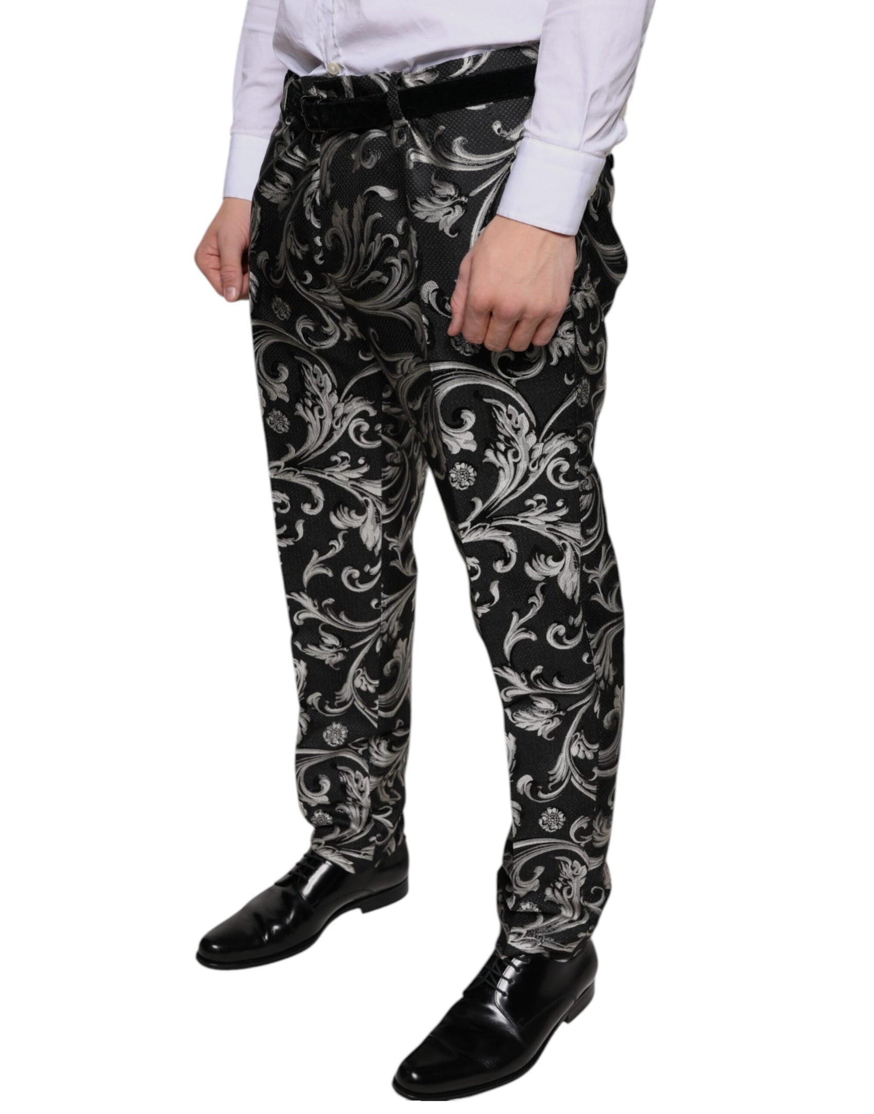 Schwarze, enge Anzughose aus Jacquard