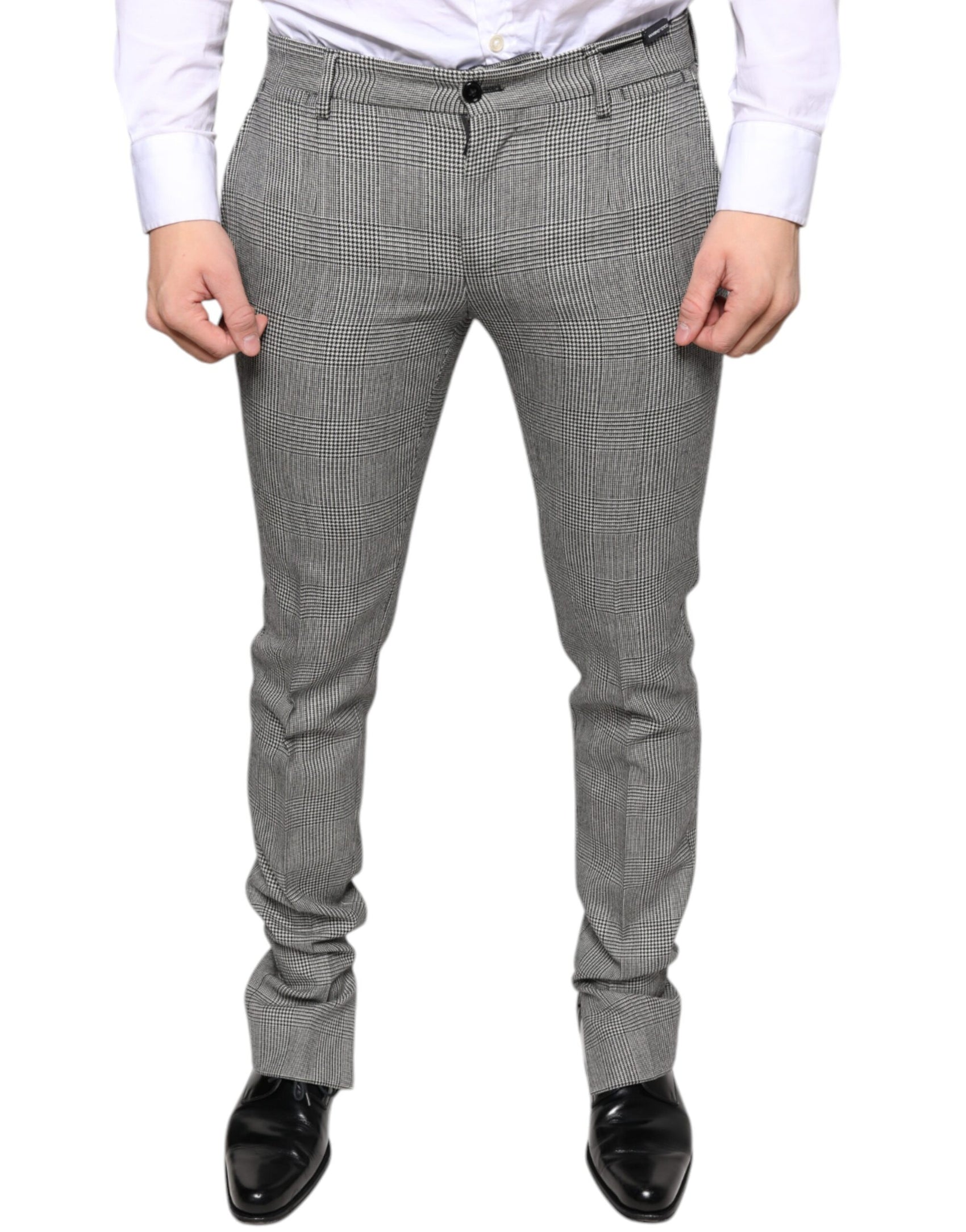 Grau karierte Skinny-Hose aus Wolle im Tartan-Stil