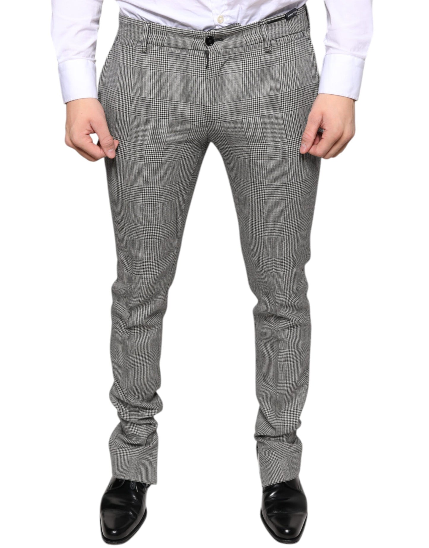 Grau karierte Skinny-Hose aus Wolle im Tartan-Stil
