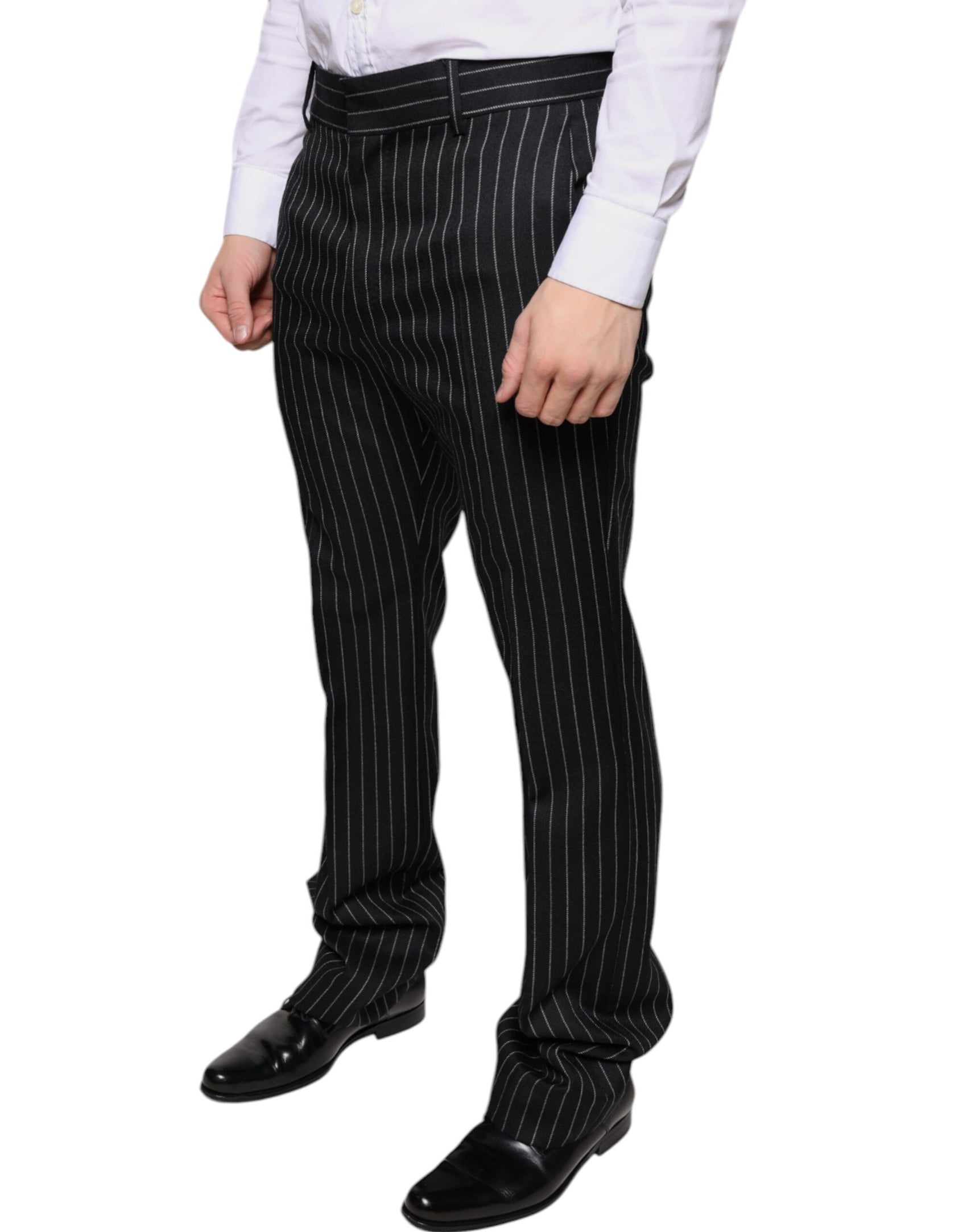 Schwarze, gestreifte Skinny-Anzughose für Herren