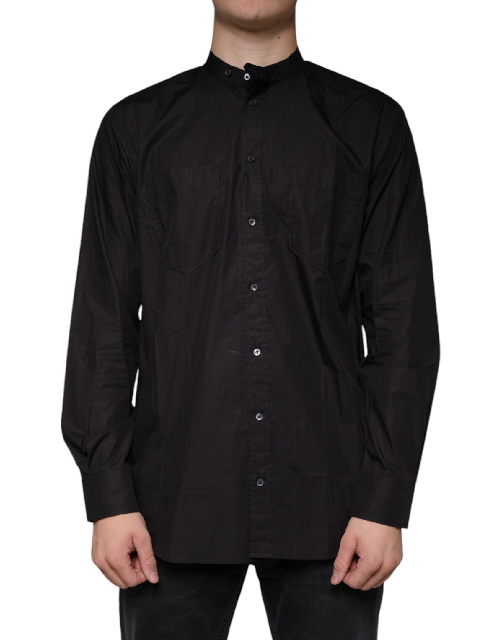 Schwarzes Button-Down-Freizeithemd aus Baumwolle für Herren