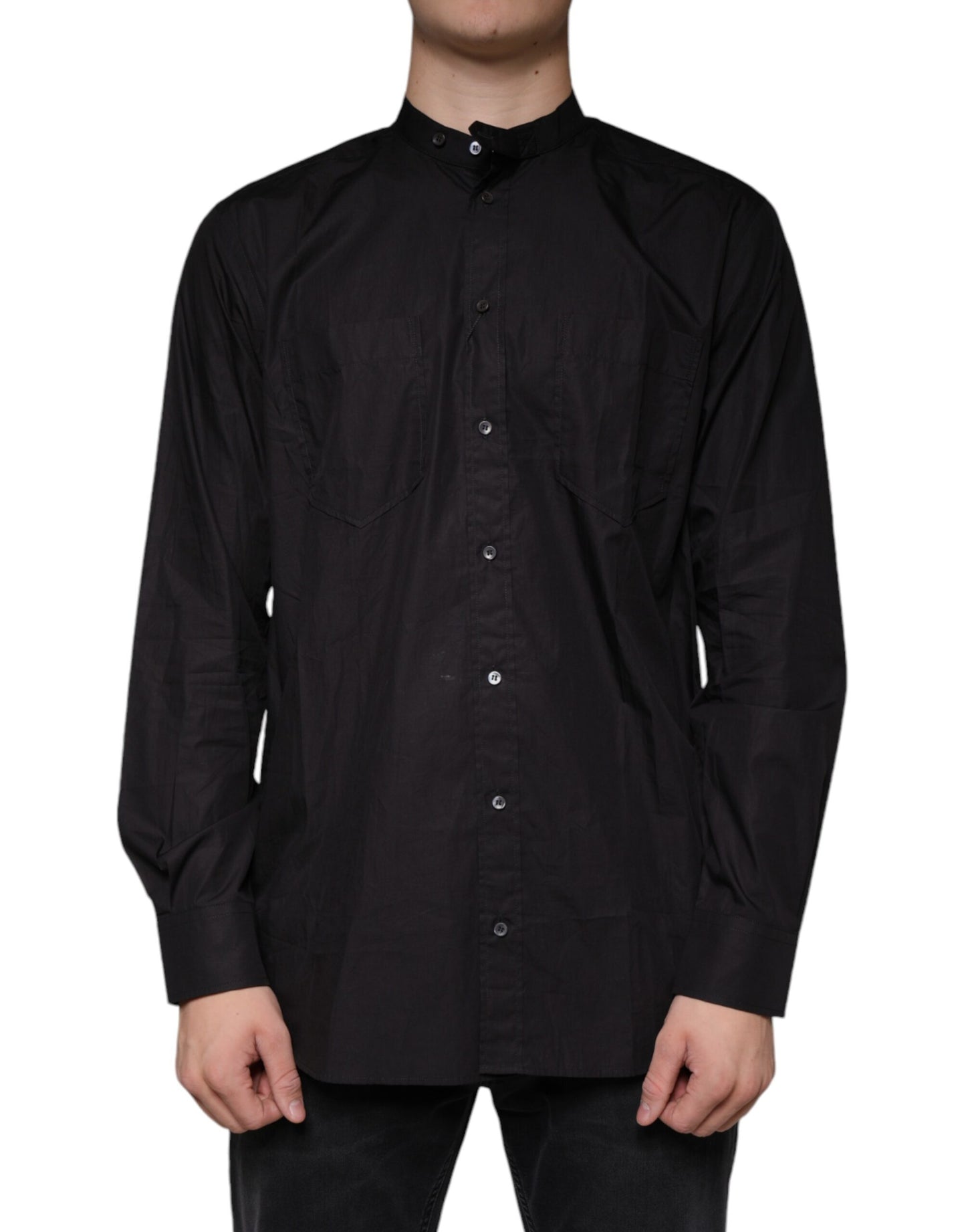 Schwarzes Button-Down-Freizeithemd aus Baumwolle für Herren