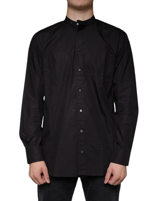 Schwarzes Button-Down-Freizeithemd aus Baumwolle für Herren