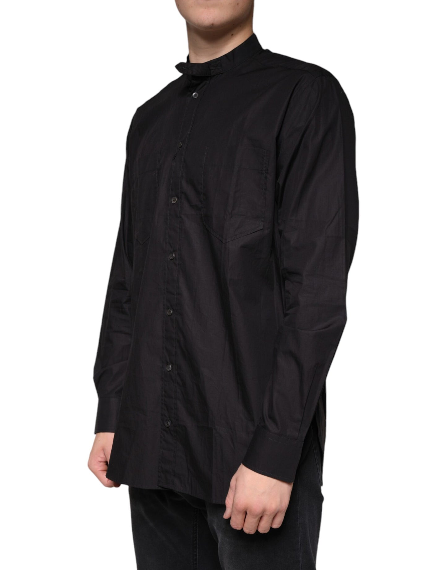 Schwarzes Button-Down-Freizeithemd aus Baumwolle für Herren