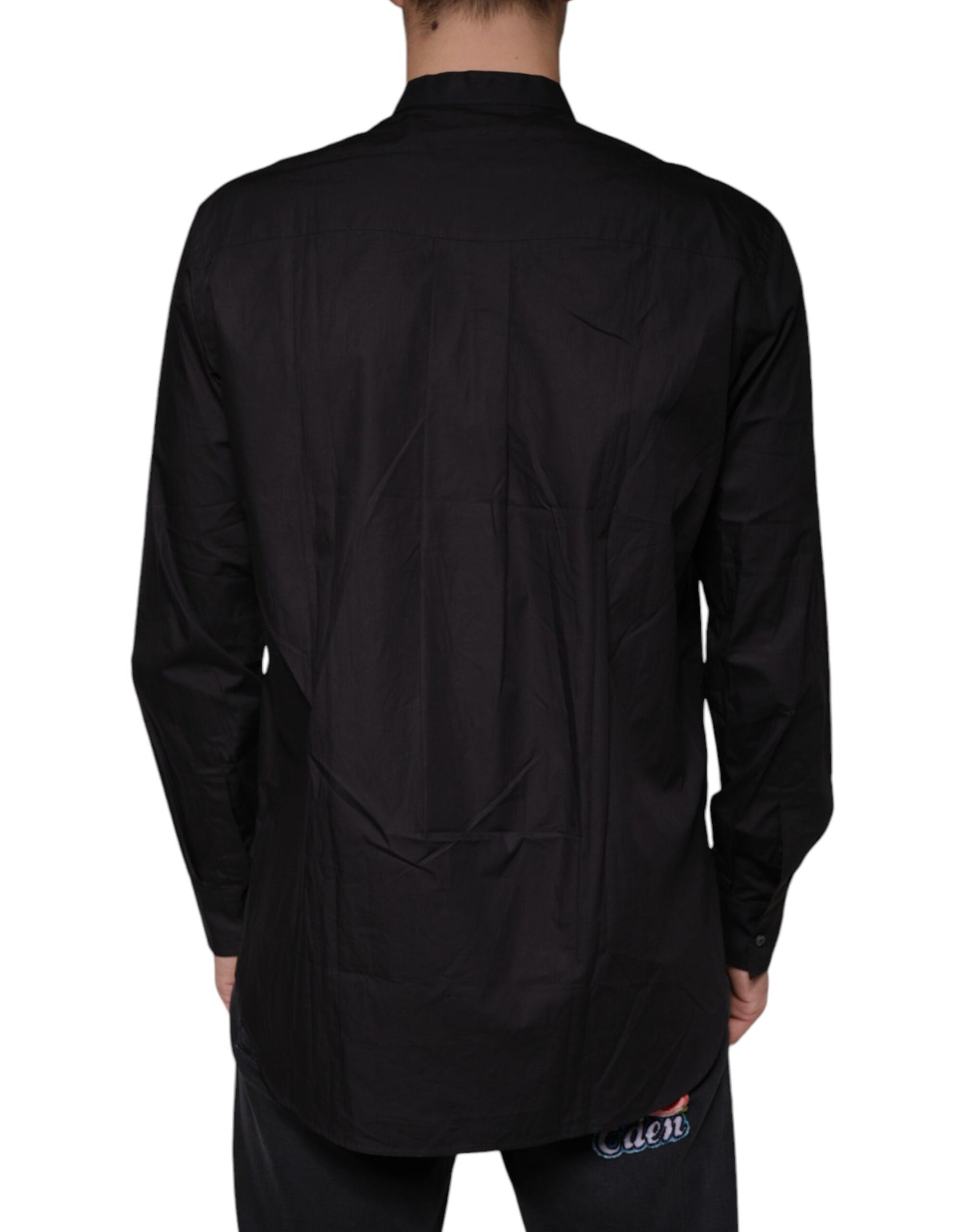 Schwarzes Button-Down-Freizeithemd aus Baumwolle für Herren