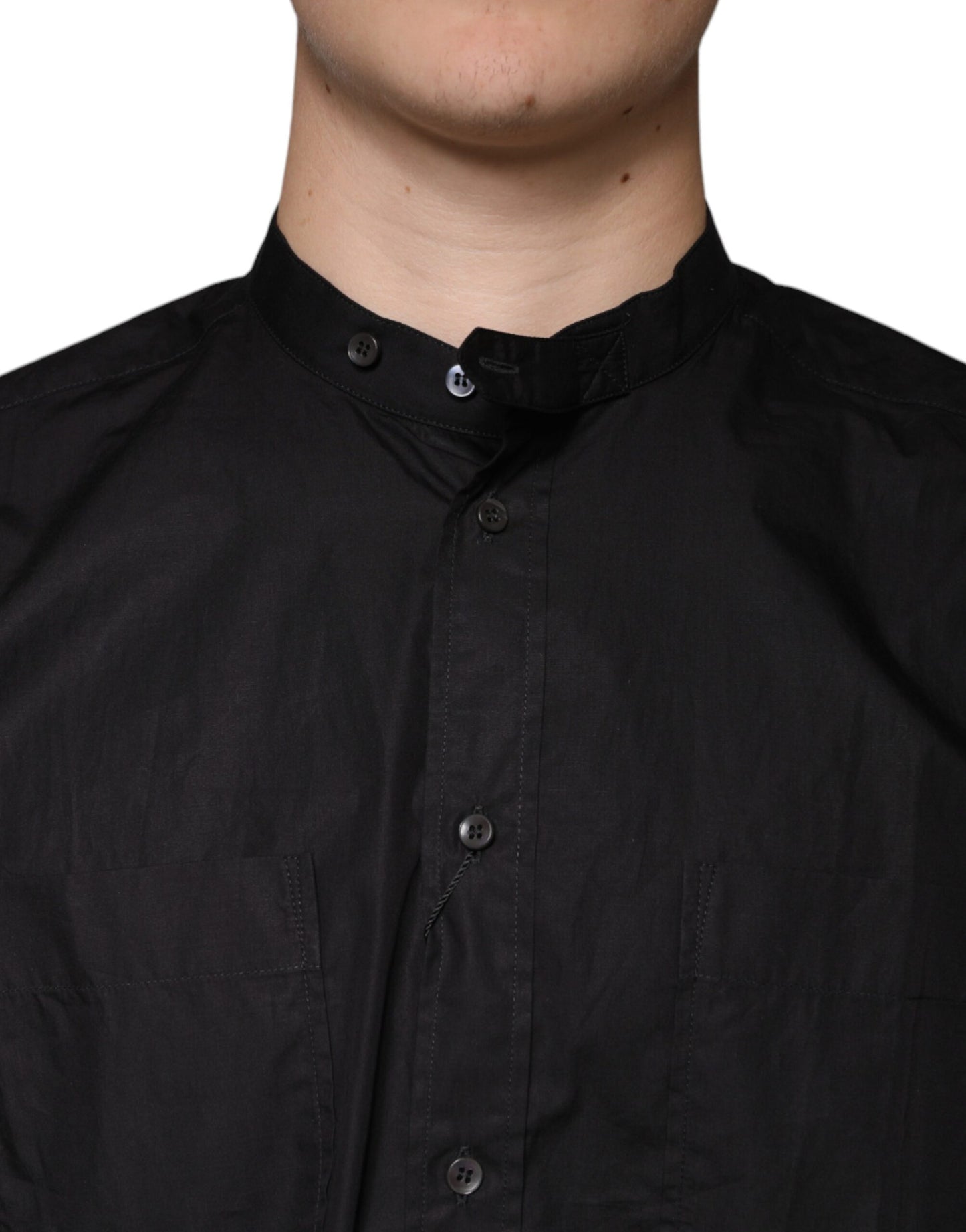 Schwarzes Button-Down-Freizeithemd aus Baumwolle für Herren