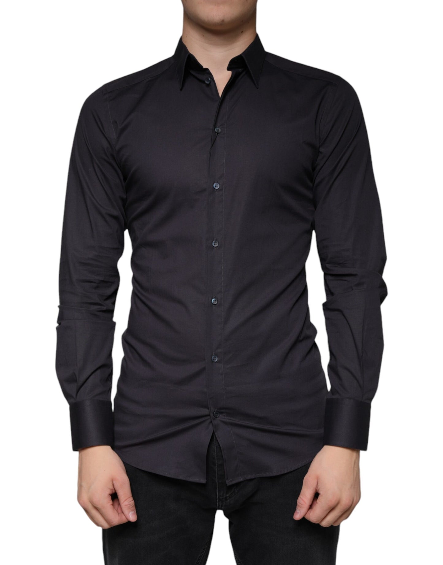 Schwarzes Baumwoll-Stretch-Kleid GOLD Formelles Hemd