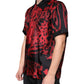 Rotes Button-Down-Freizeithemd aus Seide mit Leopardenmuster