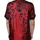 Rotes Button-Down-Freizeithemd aus Seide mit Leopardenmuster