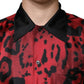 Rotes Button-Down-Freizeithemd aus Seide mit Leopardenmuster