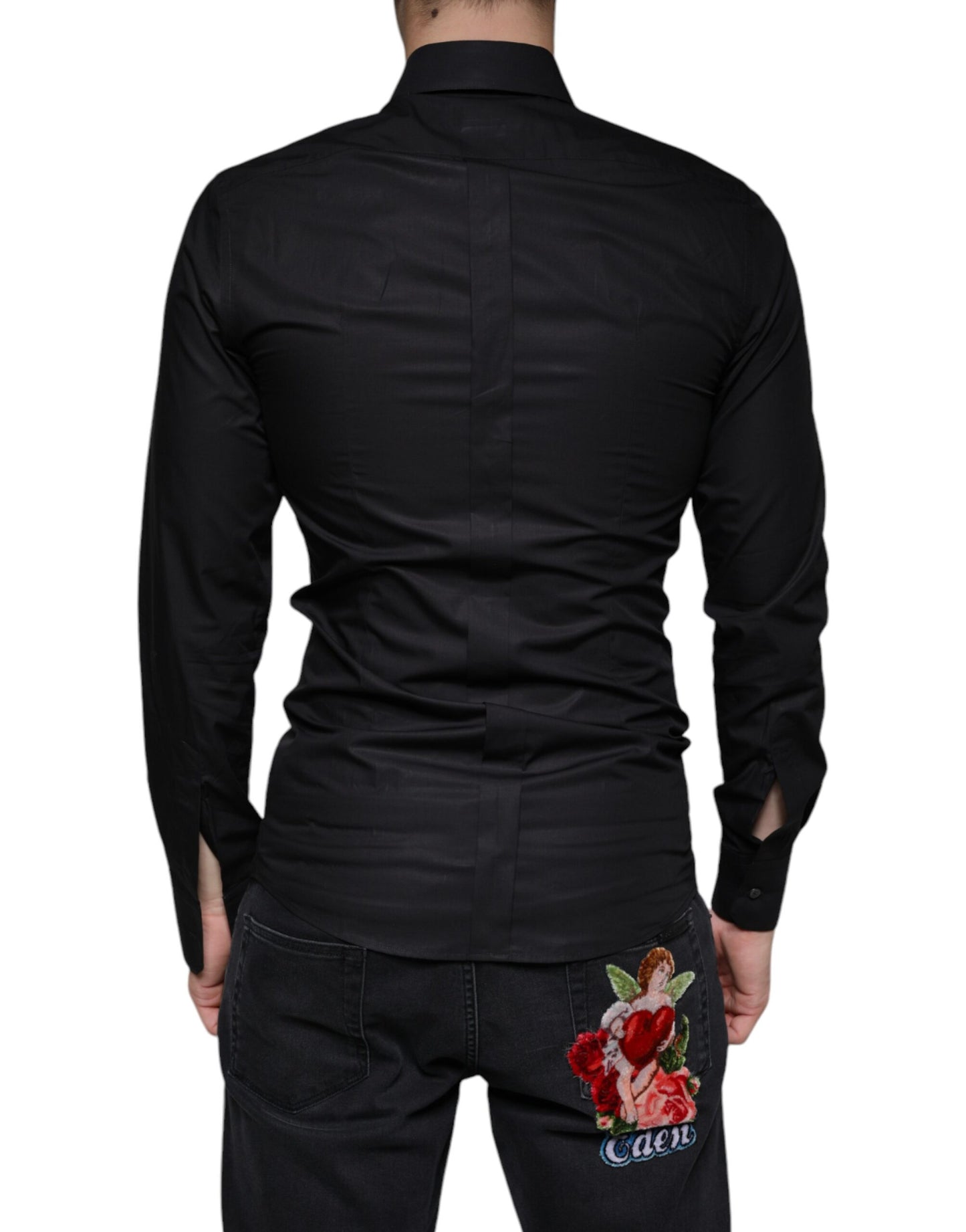 Schwarzes Baumwoll-Stretch-Kleid GOLD Formelles Hemd