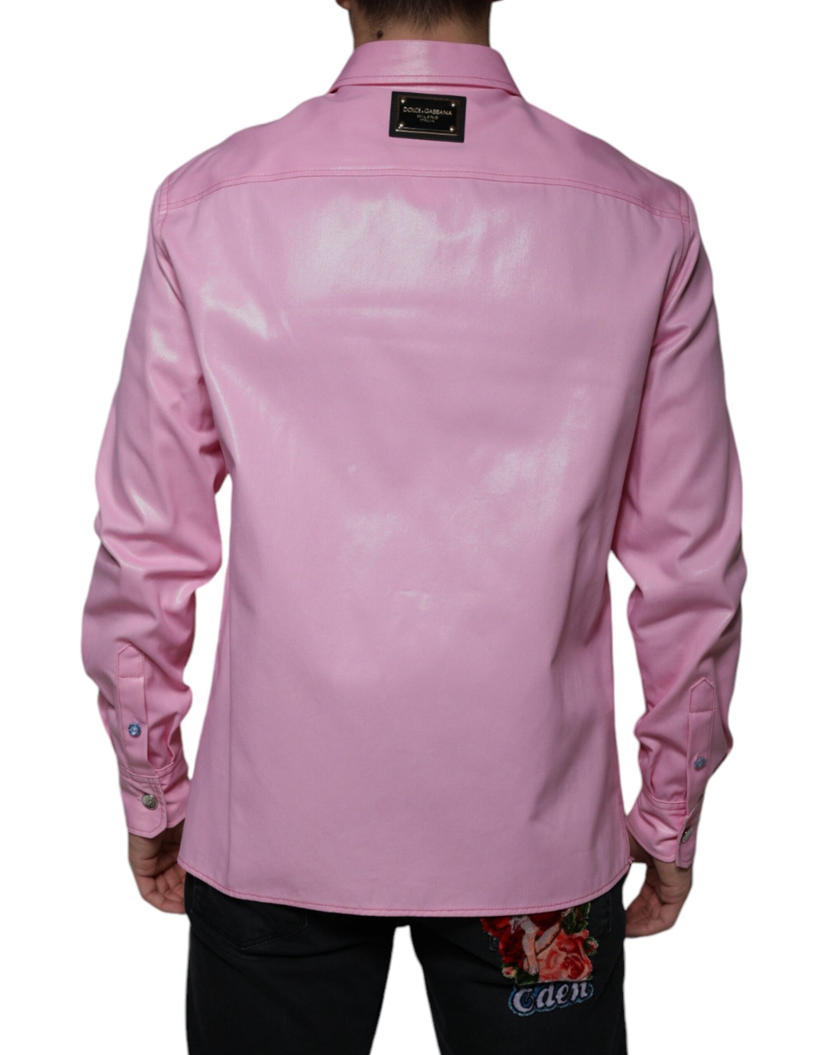 Rosa Button-Down-Hemd aus Baumwolle mit Kragen