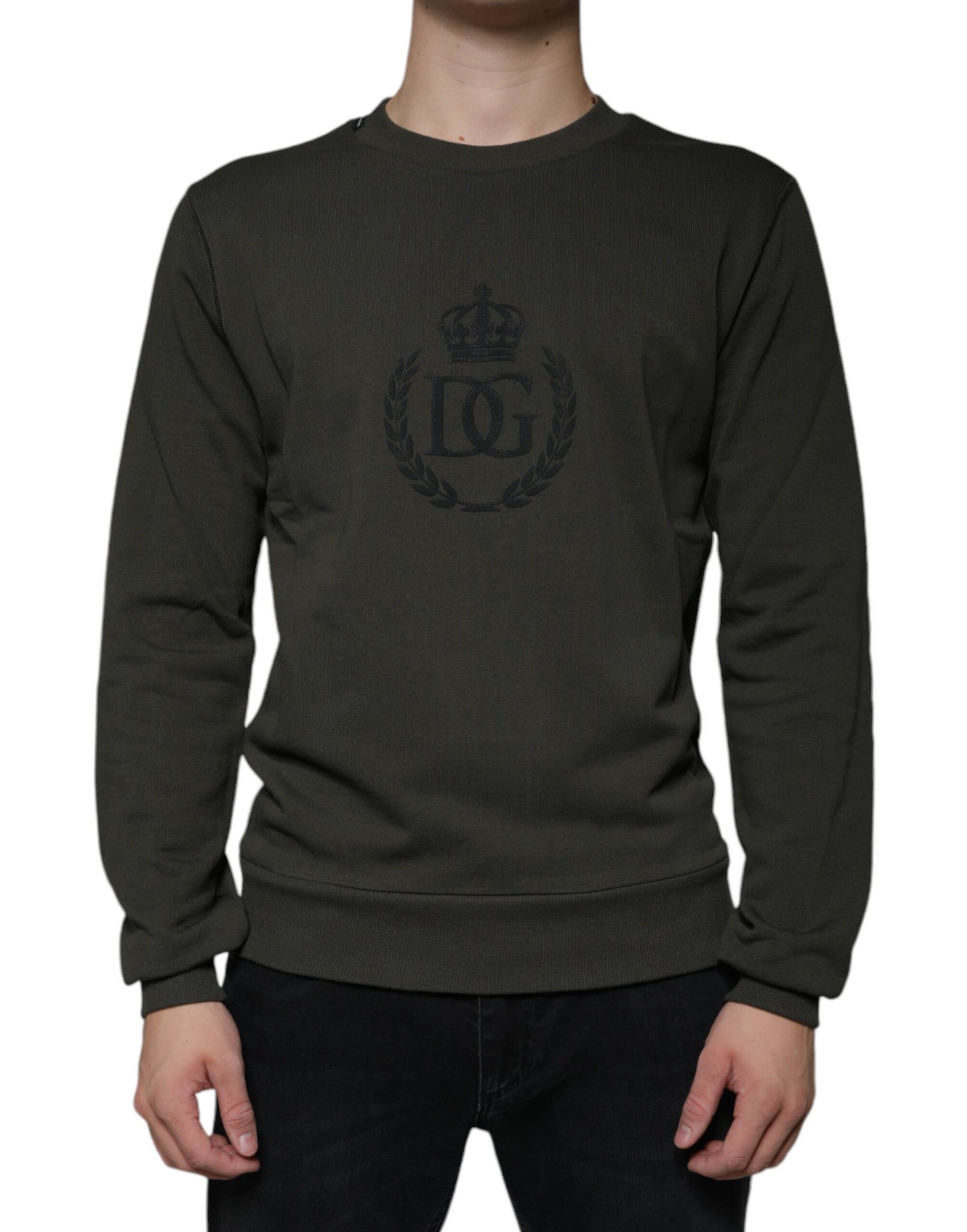 Armygrüner Pullover mit Rundhalsausschnitt und DG Crown