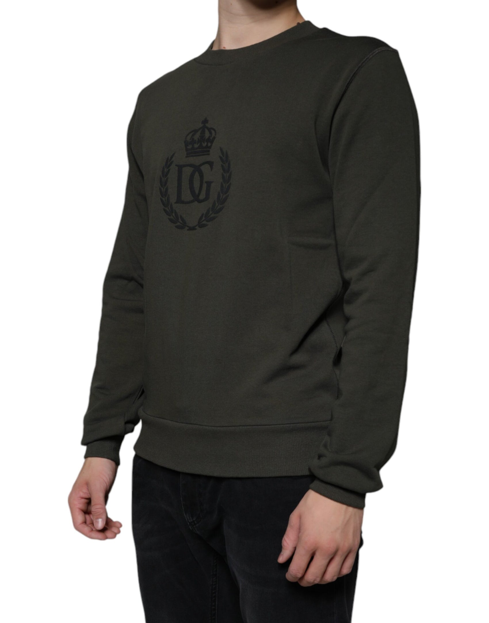 Armygrüner Pullover mit Rundhalsausschnitt und DG Crown