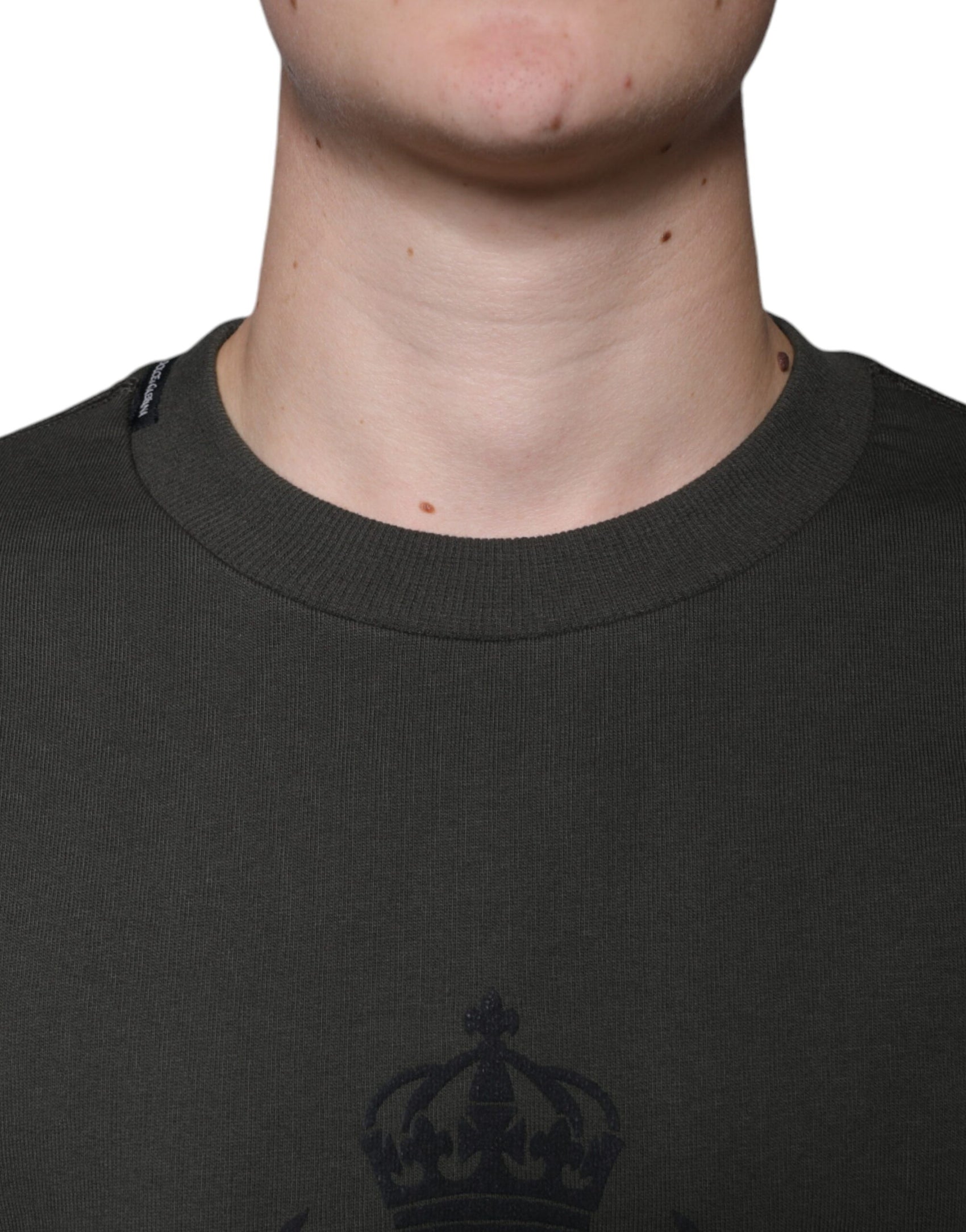 Armygrüner Pullover mit Rundhalsausschnitt und DG Crown