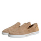 Beige Suede Caiman Loafers Slippers Shoes