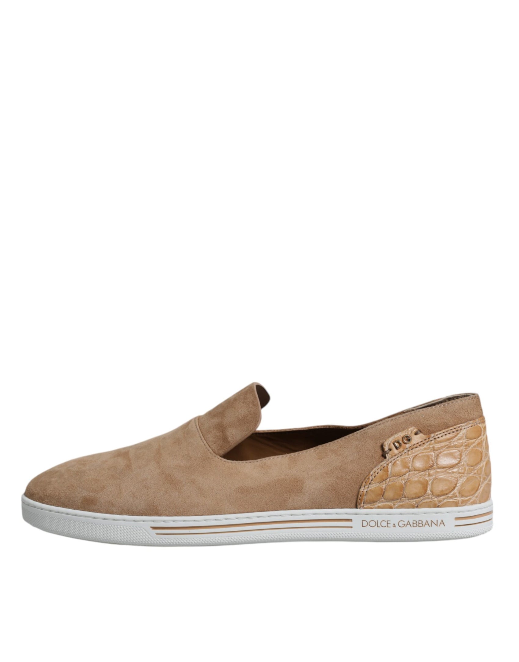 Mocassini in pelle scamosciata beige Caiman Pantofole Scarpe