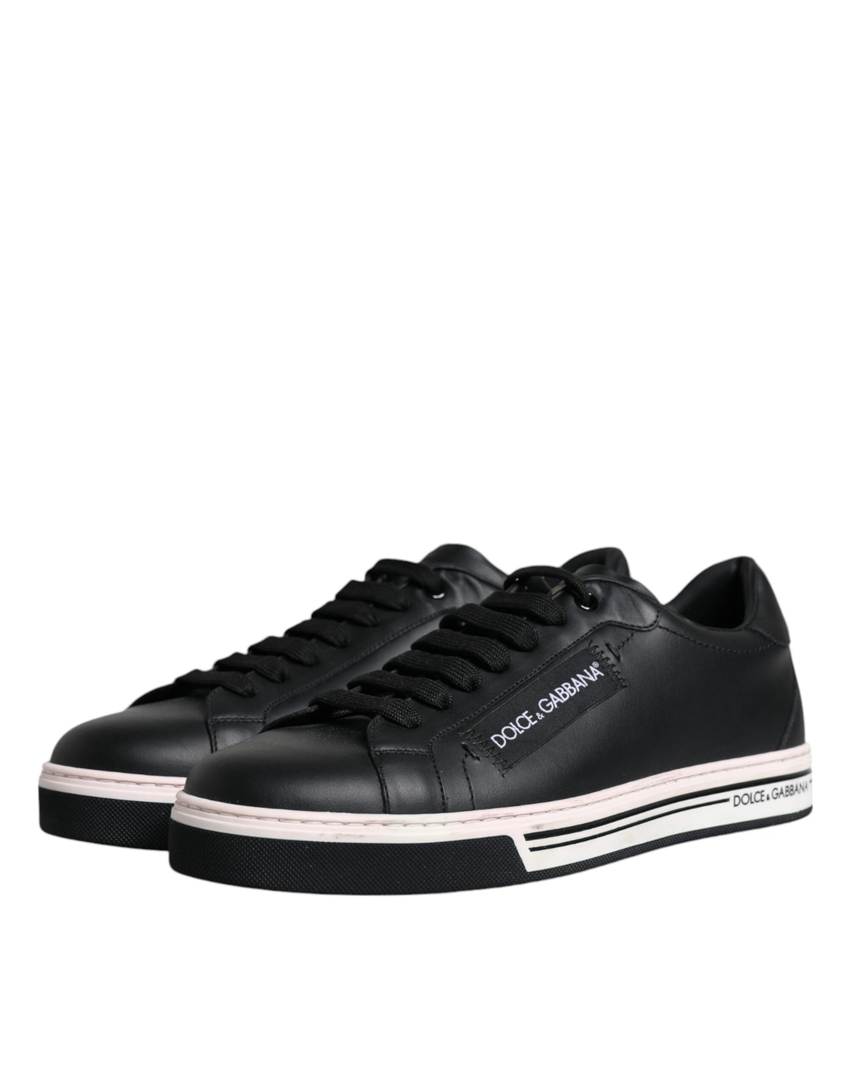 Schwarze Leder Low Top Herren Sneakers Schuhe