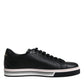 Black Leather Low Top Men Sneakers Shoes