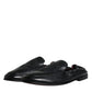 Black Logo Embroidered Leather Loafer Men Dress Shoes