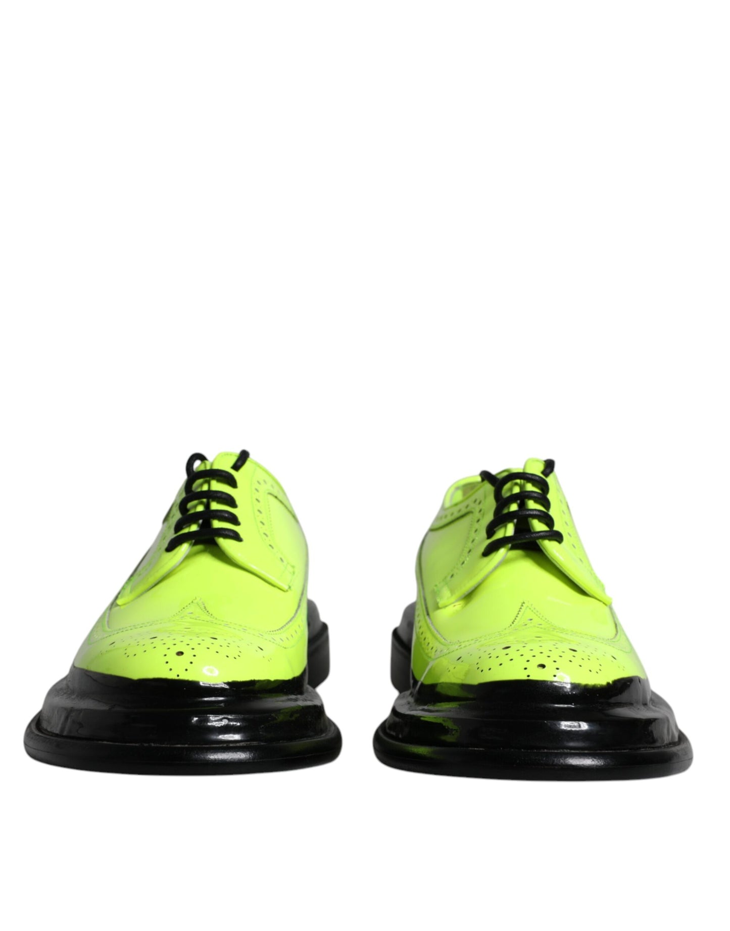 Scarpe eleganti derby con lacci in pelle verde neon