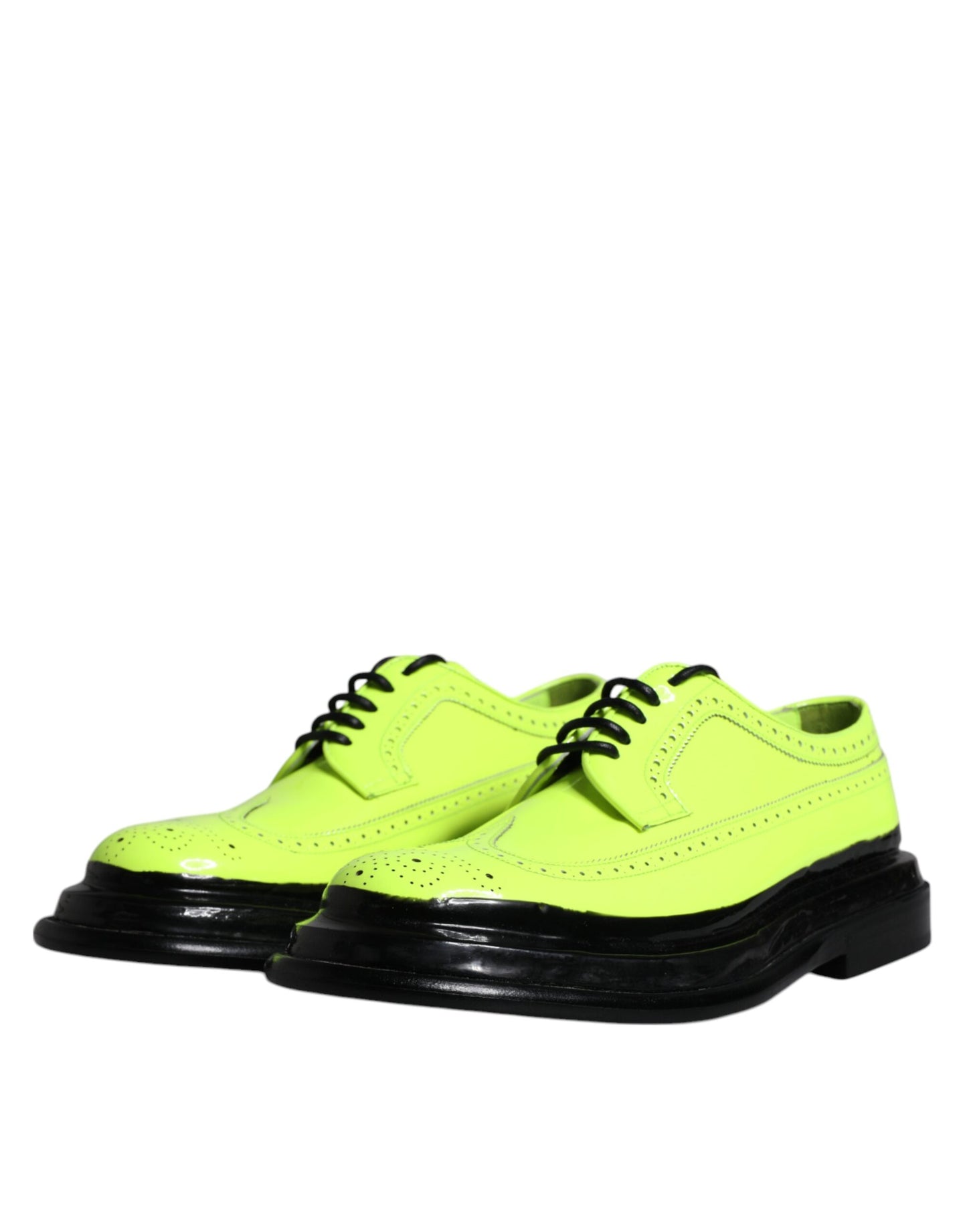 Scarpe eleganti derby con lacci in pelle verde neon