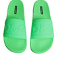 Green Leather Slides Sandals Beachwear Shoes