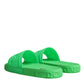 Green Leather Slides Sandals Beachwear Shoes