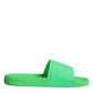 Green Leather Slides Sandals Beachwear Shoes