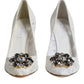 White Taormina Lace Crystal Heel Pumps Shoes