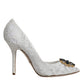 White Taormina Lace Crystal Heel Pumps Shoes