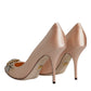 Beige Satin Crystal High Heels Pumps Shoes