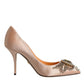 Beige Satin Crystal High Heels Pumps Shoes