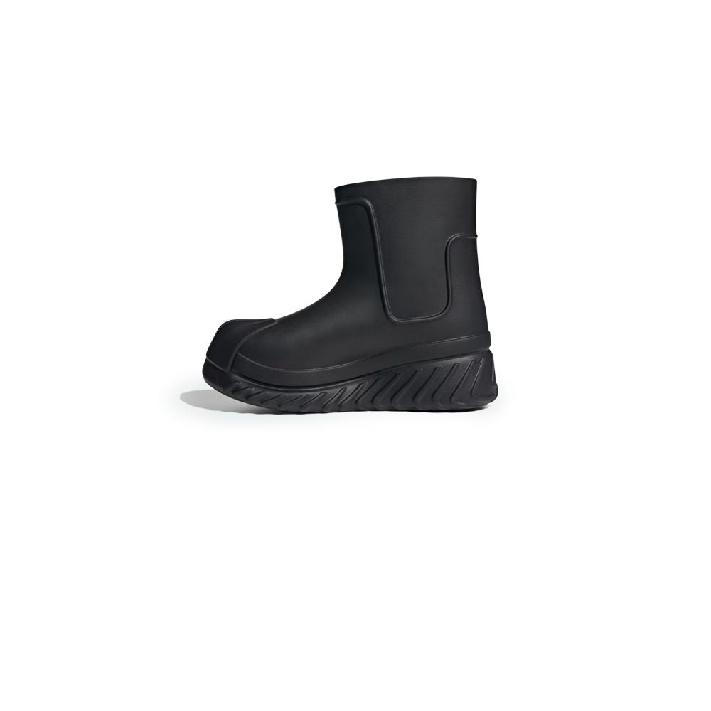 Schwarzer Stiefel aus synthetischem Material