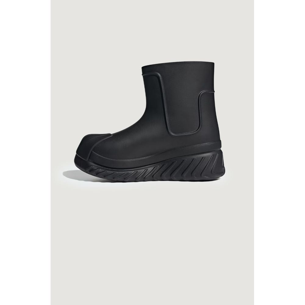 Schwarzer Stiefel aus synthetischem Material