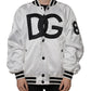 White Polyester Logo Full Zip Bomber Jacket