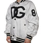 White Polyester Logo Full Zip Bomber Jacket