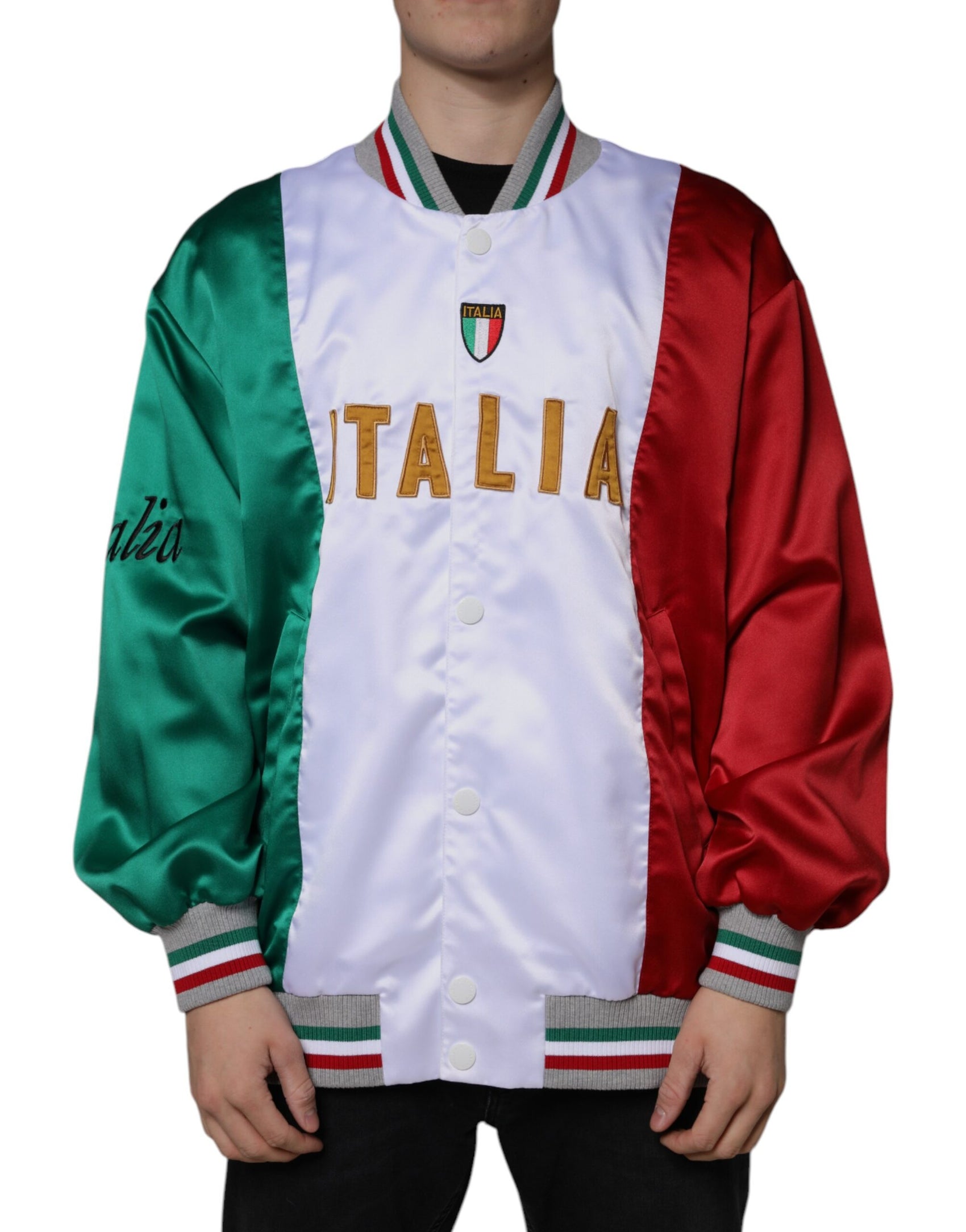 Giacca bomber con bottoni multicolore Italia