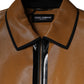 Brown Leather Full Zip Men Bomber Jacket