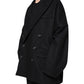 Black Wool Double Breasted Men Coat Jacket