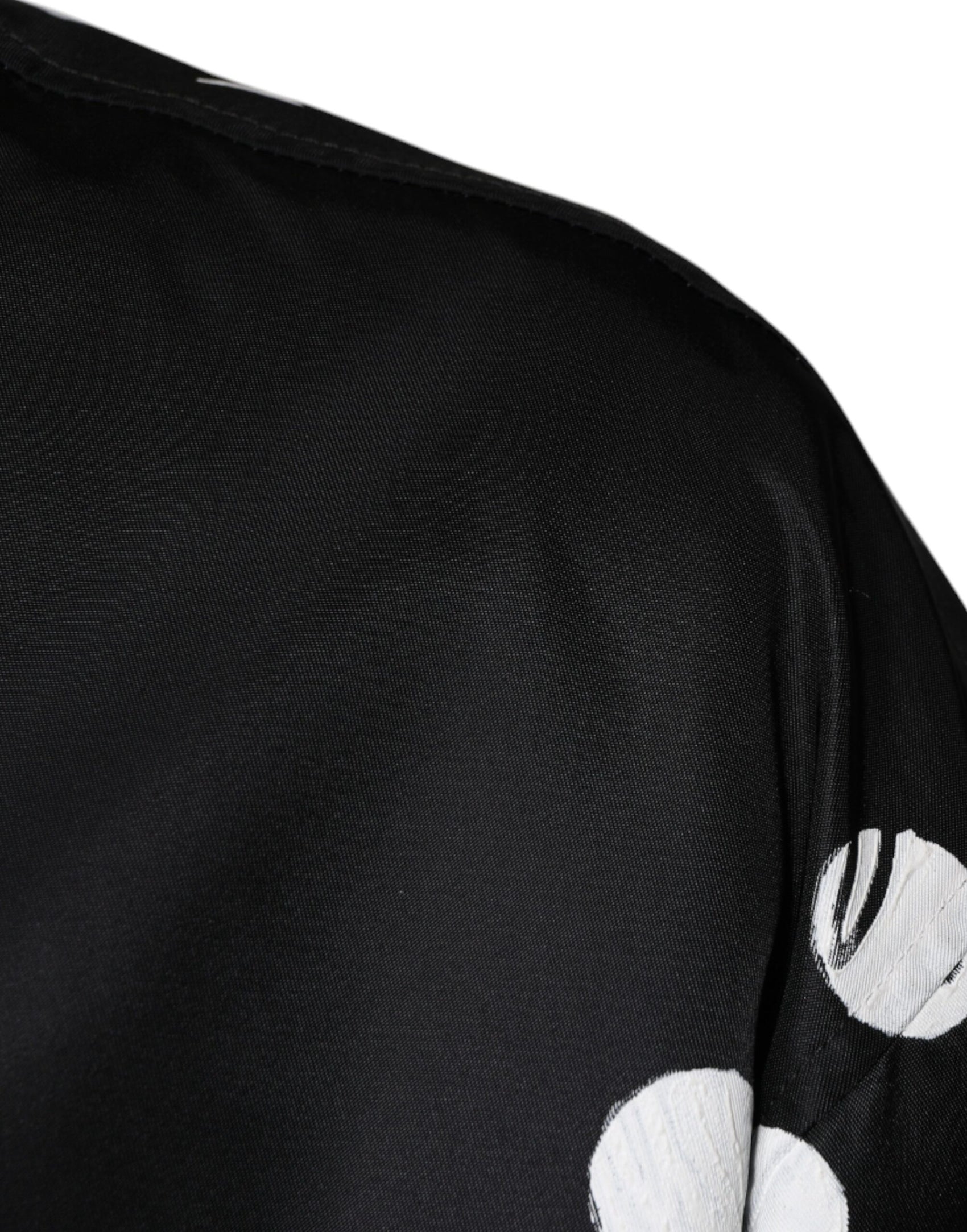 Schwarze Nylon-Bomberjacke mit Polka Dot-Streifen