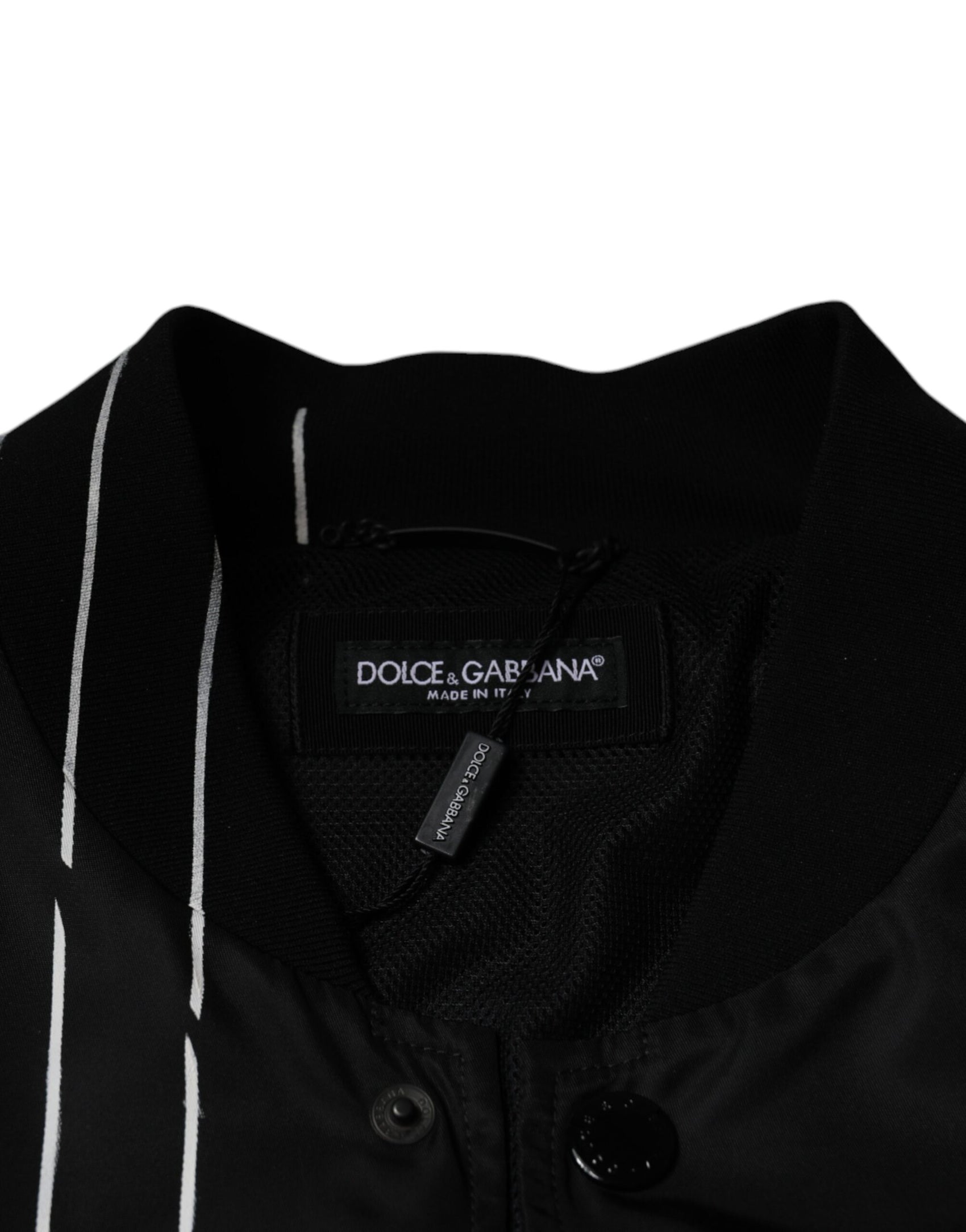 Schwarze Nylon-Bomberjacke mit Polka Dot-Streifen