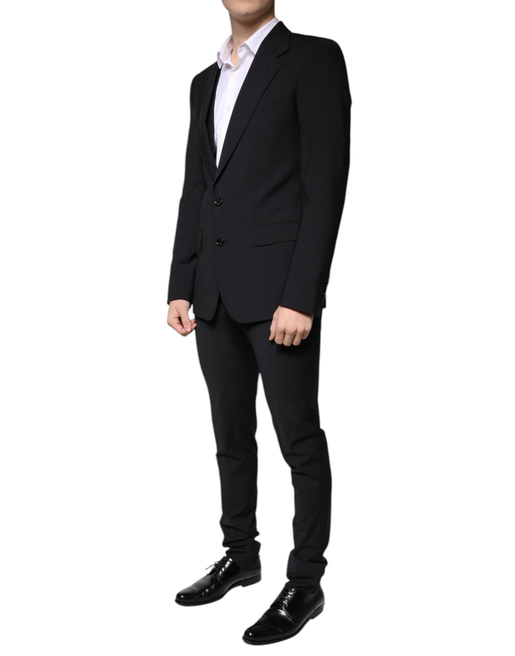 Schwarzer 3-teiliger Slim Fit Herrenanzug aus Wolle