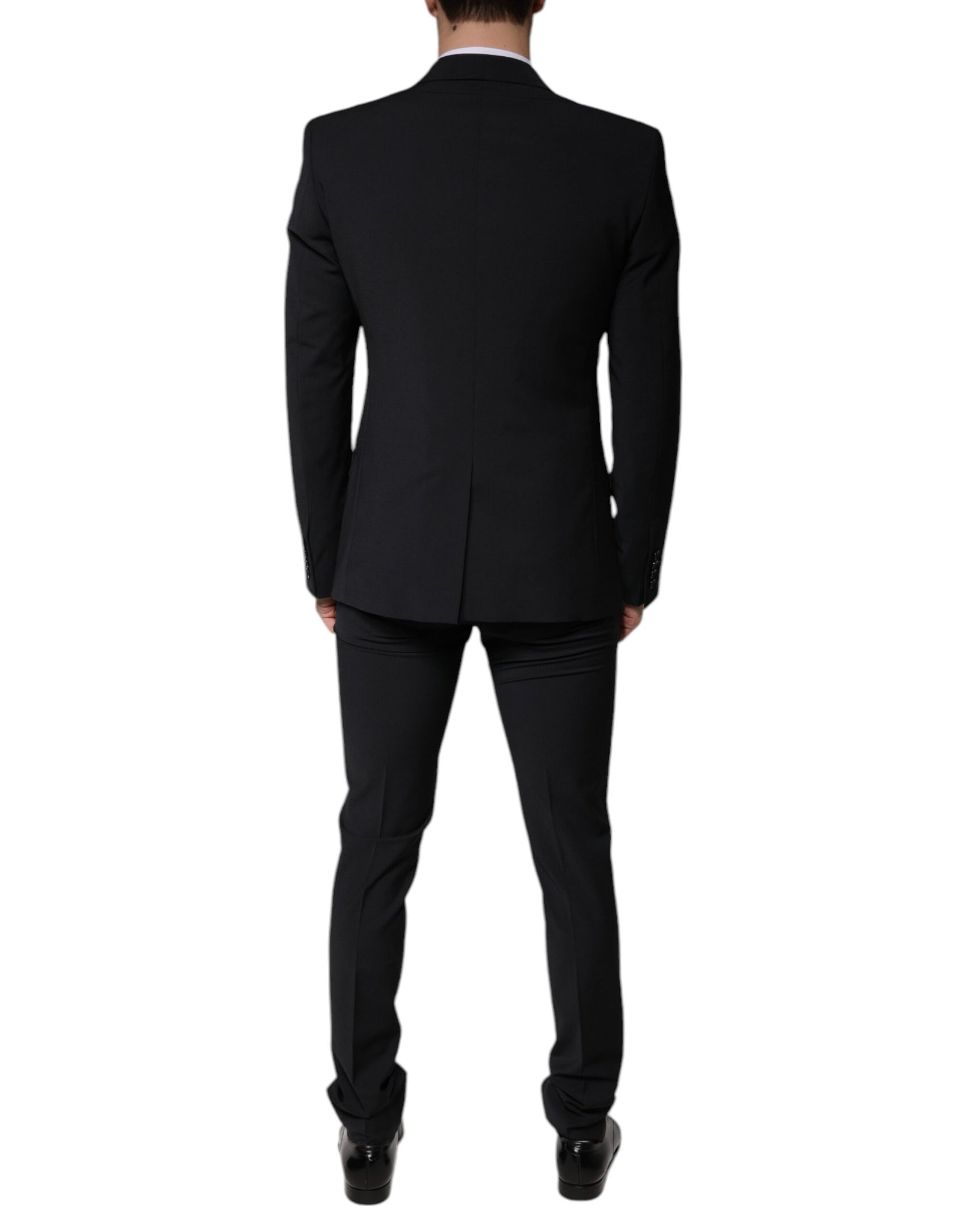 Schwarzer 3-teiliger Slim Fit Herrenanzug aus Wolle