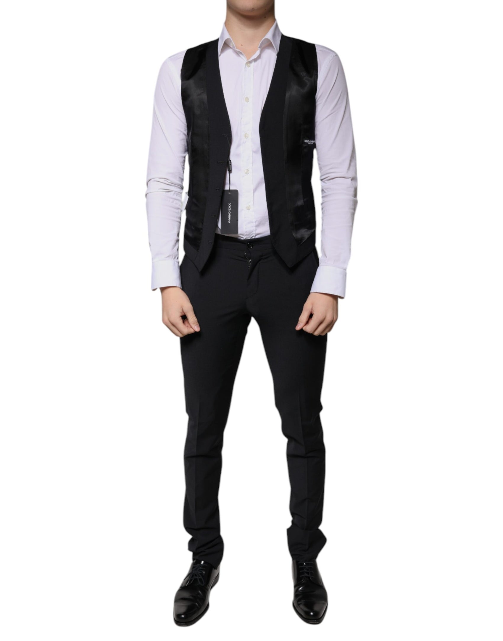 Schwarzer 3-teiliger Slim Fit Herrenanzug aus Wolle